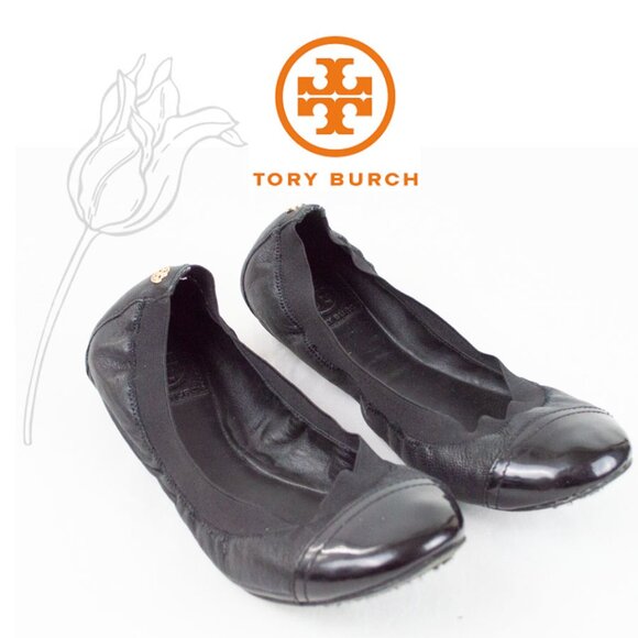 Tory Burch Black Patent Toe Ballet Flats - Picture 1 of 9